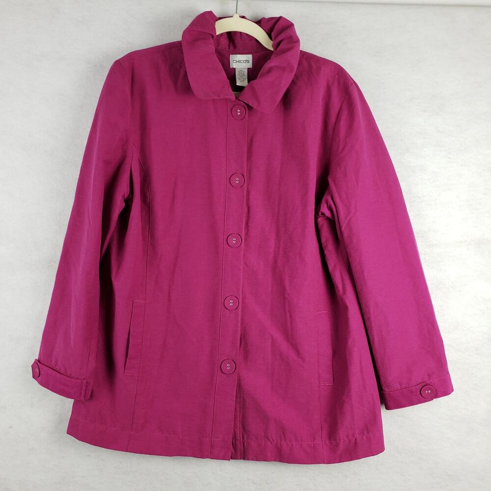 Chicos Women's L Fuschia Pink Peacoat Classic Office Academia Preppy Metallic